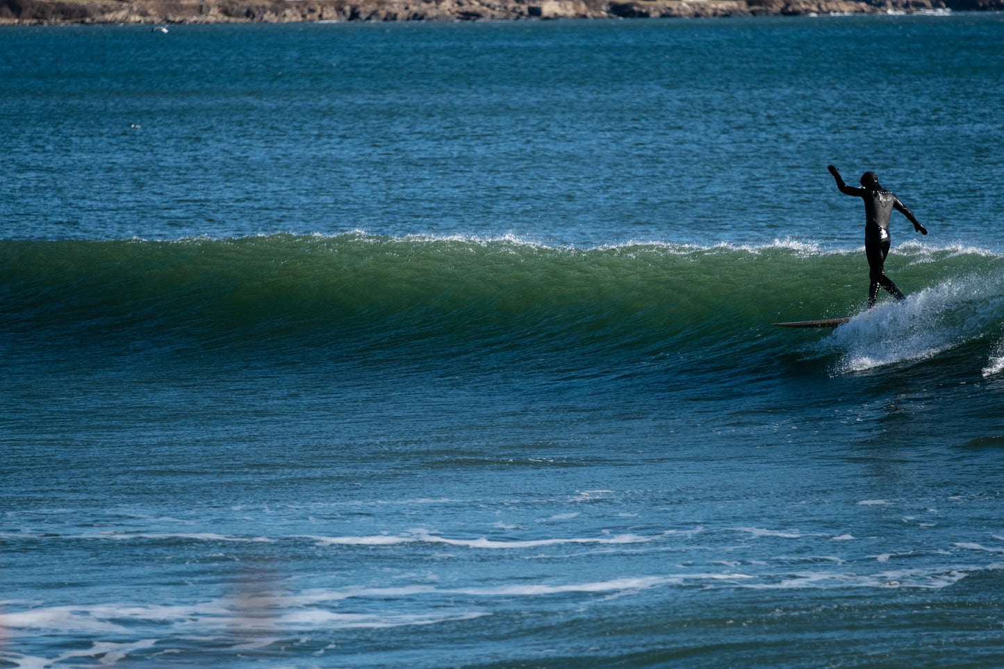 理想のラインを描くノーズライド、クロスステップ。スタイルと機能性を兼ね備えたクラフト系サーフボードの真価が光る瞬間。